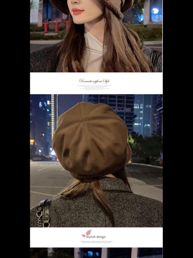 Women's Autumn/Winter Plush Fisherman Beret - Trendy Thick Warm Japanese-Style Octagonal Hat