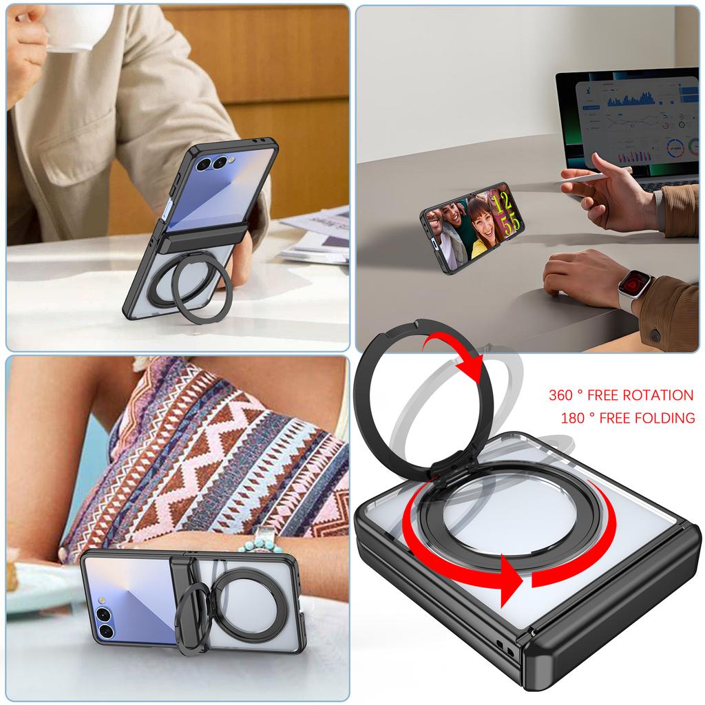360 Rotating Bracket Phone Case for Samsung Galaxy Z Flip 7 6 5 Flip7 Flip6 Flip5 Electroplated Magnetic Hinge Protective Cover
