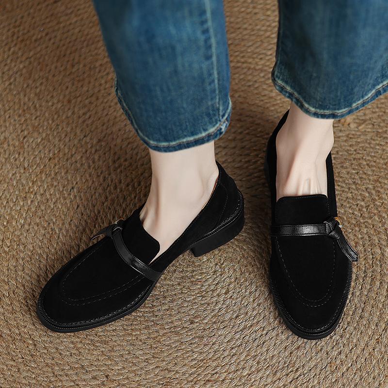 Fashion 2025 Spring Autumn Women Pumps Women Shoes Fashion Round Toe Loafers Shoes Retro Kid Suede Oxford Laides Shoes Genuine Leather
