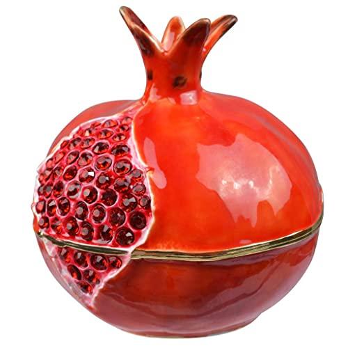 FJ FENGZHIJIE Pomegranate Fruit Figurine, Decorative Trinket Box with Golden Crystal Enamel, Indoor Table Decoration, Gift for Women and Men