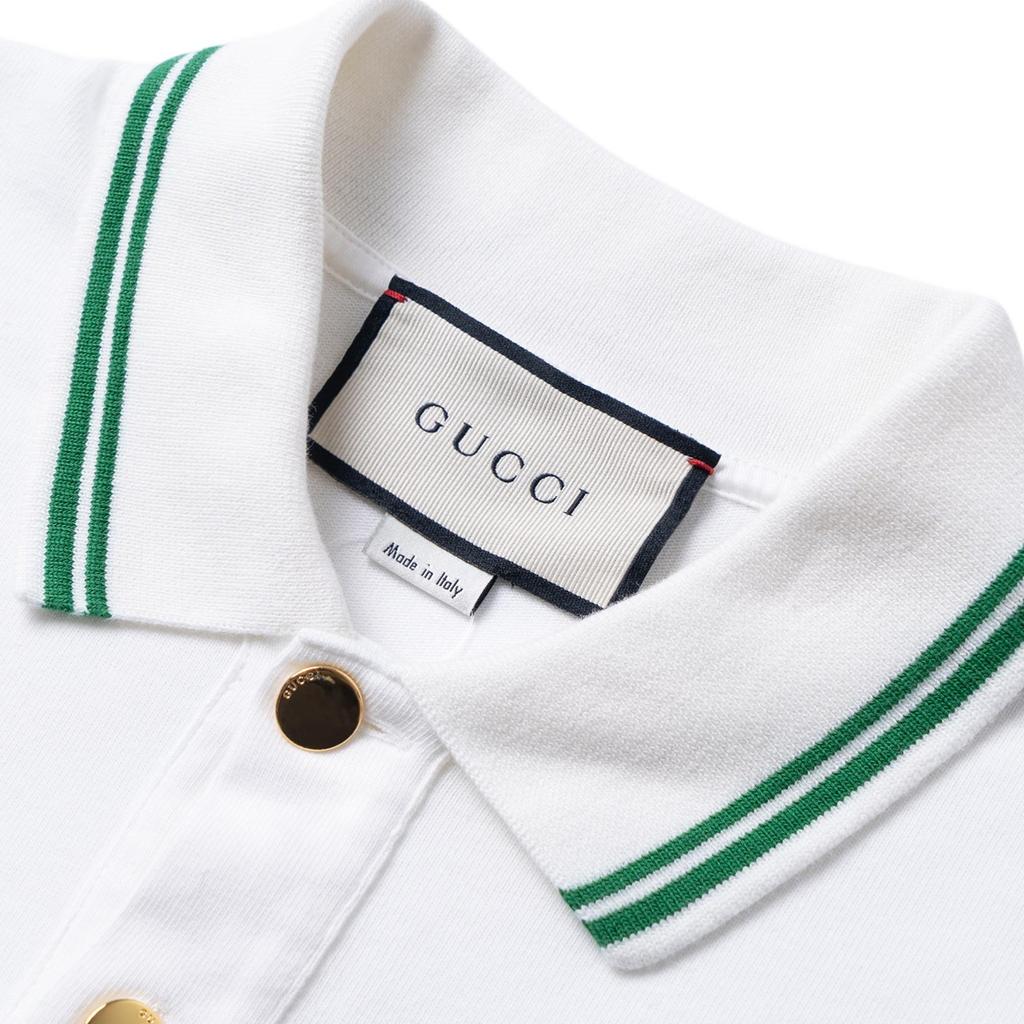 Gucci-Embellished Webbing And Interlocking GG Cotton Short-Sleeved Polo Shirt For Men White Men's 628339-XJCQR-9061
