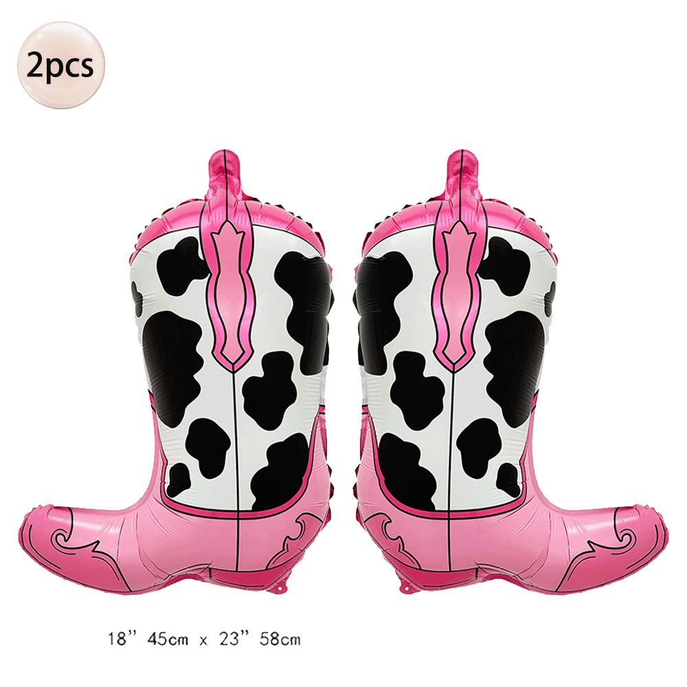 2Pcs Western Cowgirl Pink Boot Hat Foil Balloons Girls Horse Birthday Party Decors Last Rodeo Bachelorette Baby Shower Supplies