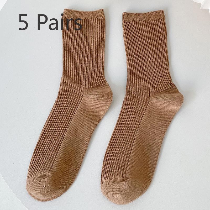 5 Pairs of Female Autumn and Winter New Fashion Retro Vertical Tube Stack Socks