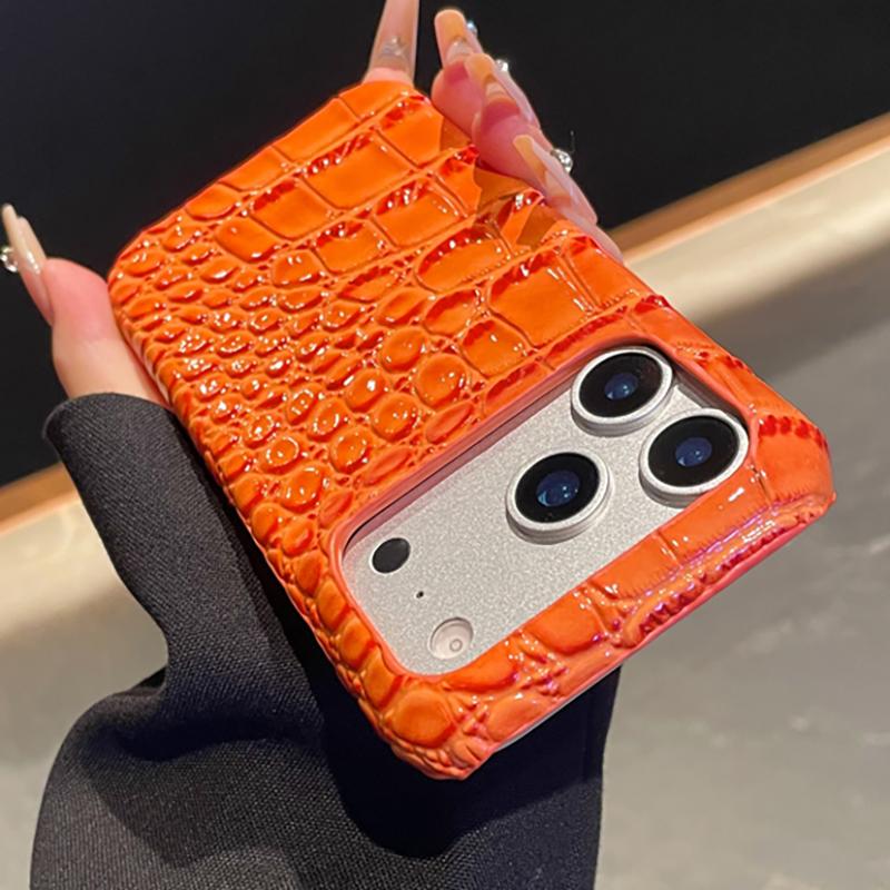 Solid Color Crocodile Pattern Case for IPhone 17 16 15 14 13 Pro Max 17 Air Half Pack Hard Leather Shockproof Back Cover