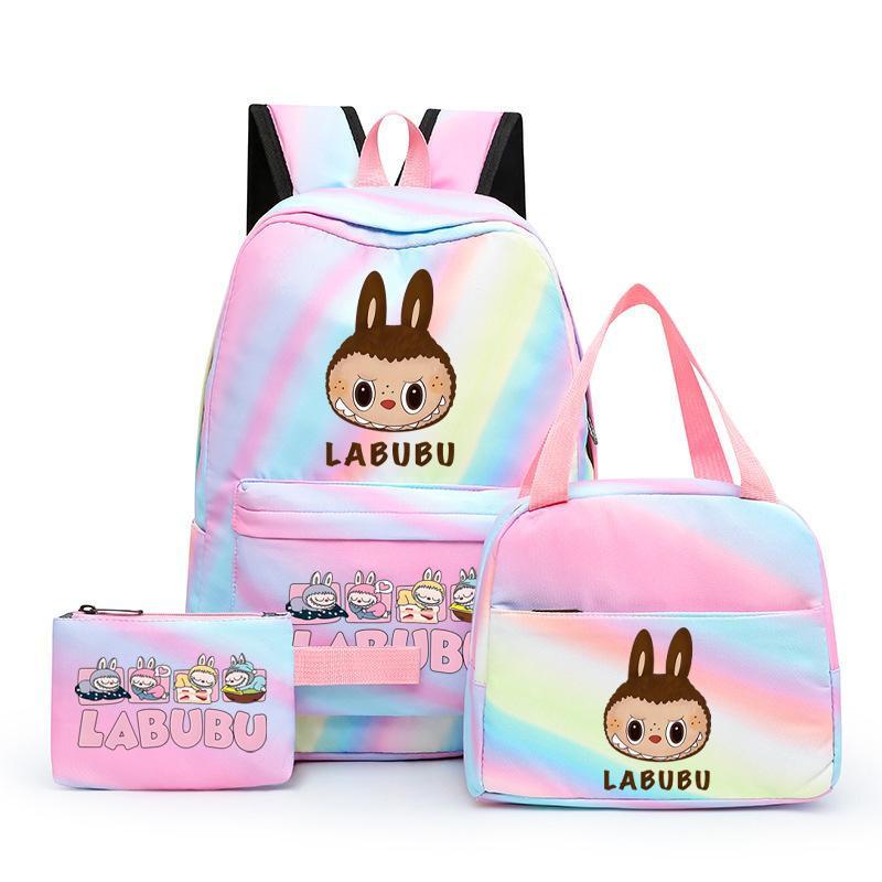 3Pcs/set  Printed Backpack with Lunch Bag Pencil Case Boy Girl Knapsack Teenage Student Large Capacity Colorful Bookbag