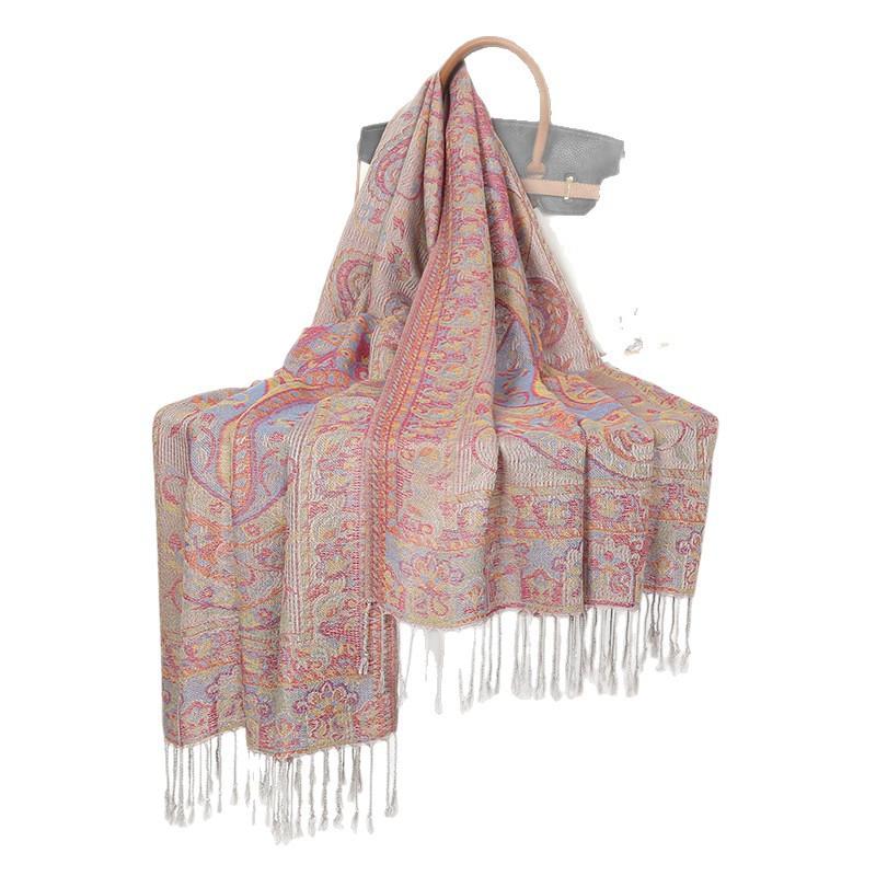 Ethnic Style Cashmere Cashew Jacquard Air Conditioner Quilt Long Scarf Shawl Scarf Fringed Spring And Summer Thin Headscarf