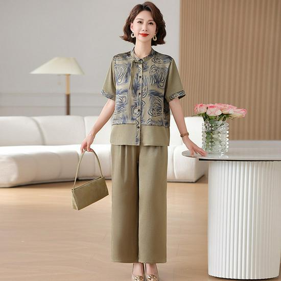 Mom's New Chinese Style Two-Piece Set: Spring/Autumn Blouse & Summer Set for Middle-Aged and Elderly Women, 2026