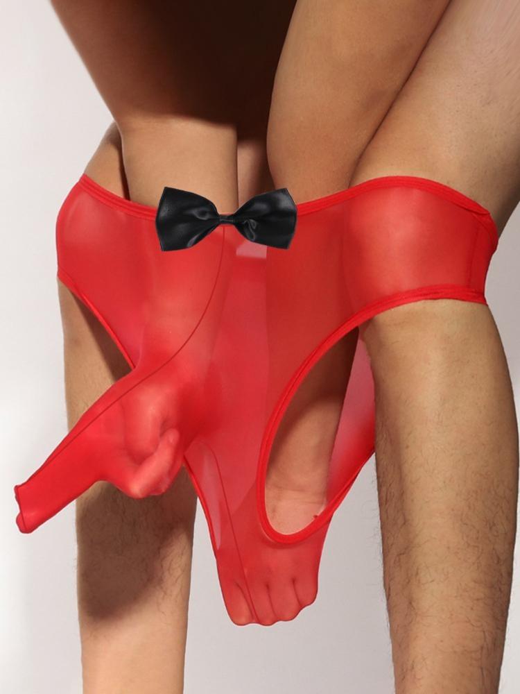 Butler Waiter Cosplay Lingerie Men'S Bow Briefs Sexy Oil Glossy Elephant Nose Panties Elastic Sheer Separate Pouch Underwear