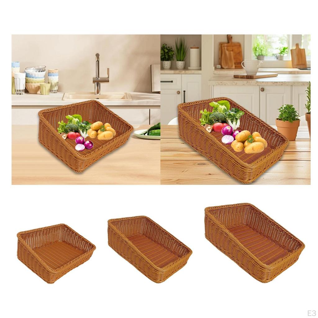 Imitation Rattan Woven Fruit Basket Organizer Display Multipurpose Food Serving Tray for