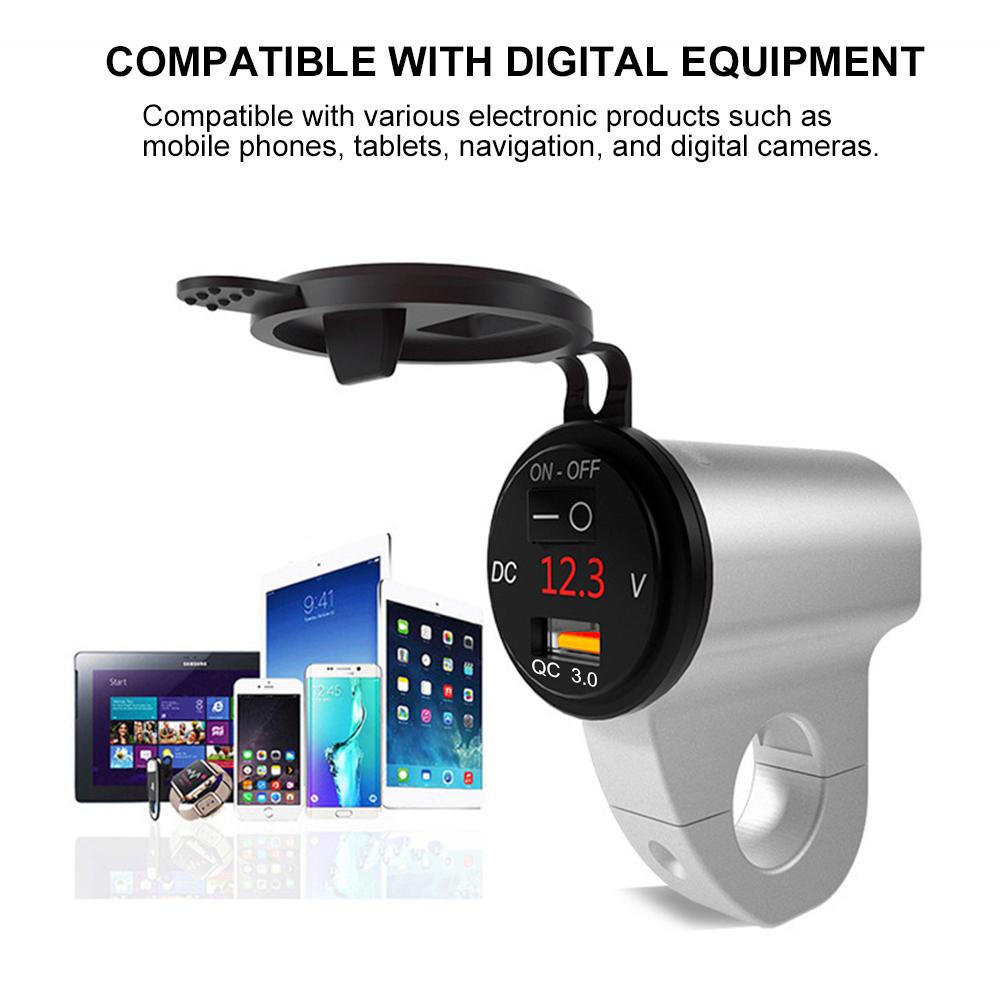 Car Fast Charger Mobile Phone Adapter With Switch 2.4A Digital Display Motorcycle USB Charger