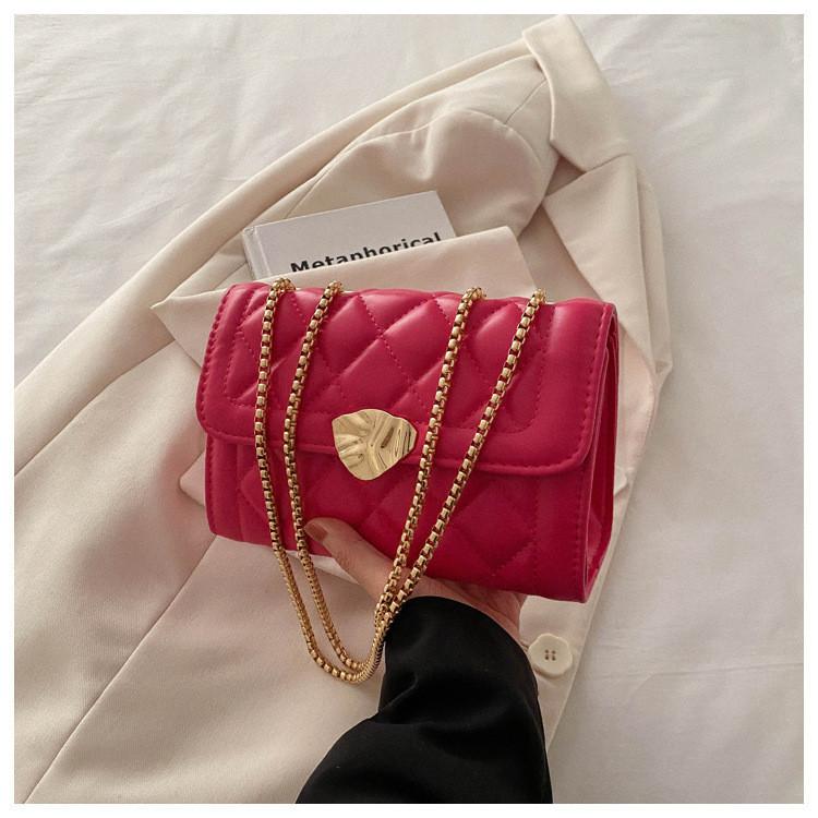 Stylish Fresh Sweet Fashionable Minimalist Diamond Pattern Pu Chain Bag For Women маджента