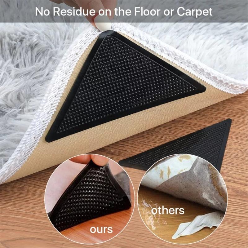 Pack of 8/4pcs NonSlip Rugs Pad for Area Rugs on Hardwood Floor Reusable Double Side Carpet Tape Keep Corners Flat