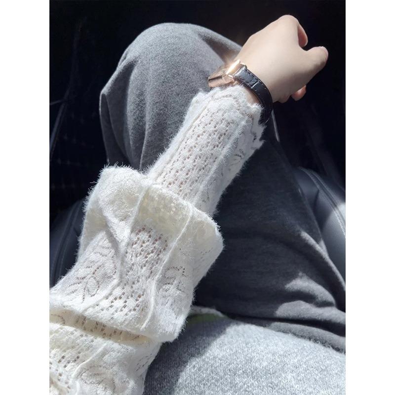 Lace pure desire semi-turtleneck inner top women's spring design sense hollow long-sleeved shirt bottoming shirt