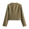 Women Fashion Autumn Winter Single-breasted Textured Round Neck Flip Pocket Short Jacket Coat Chic Ladies Tops Mujer
