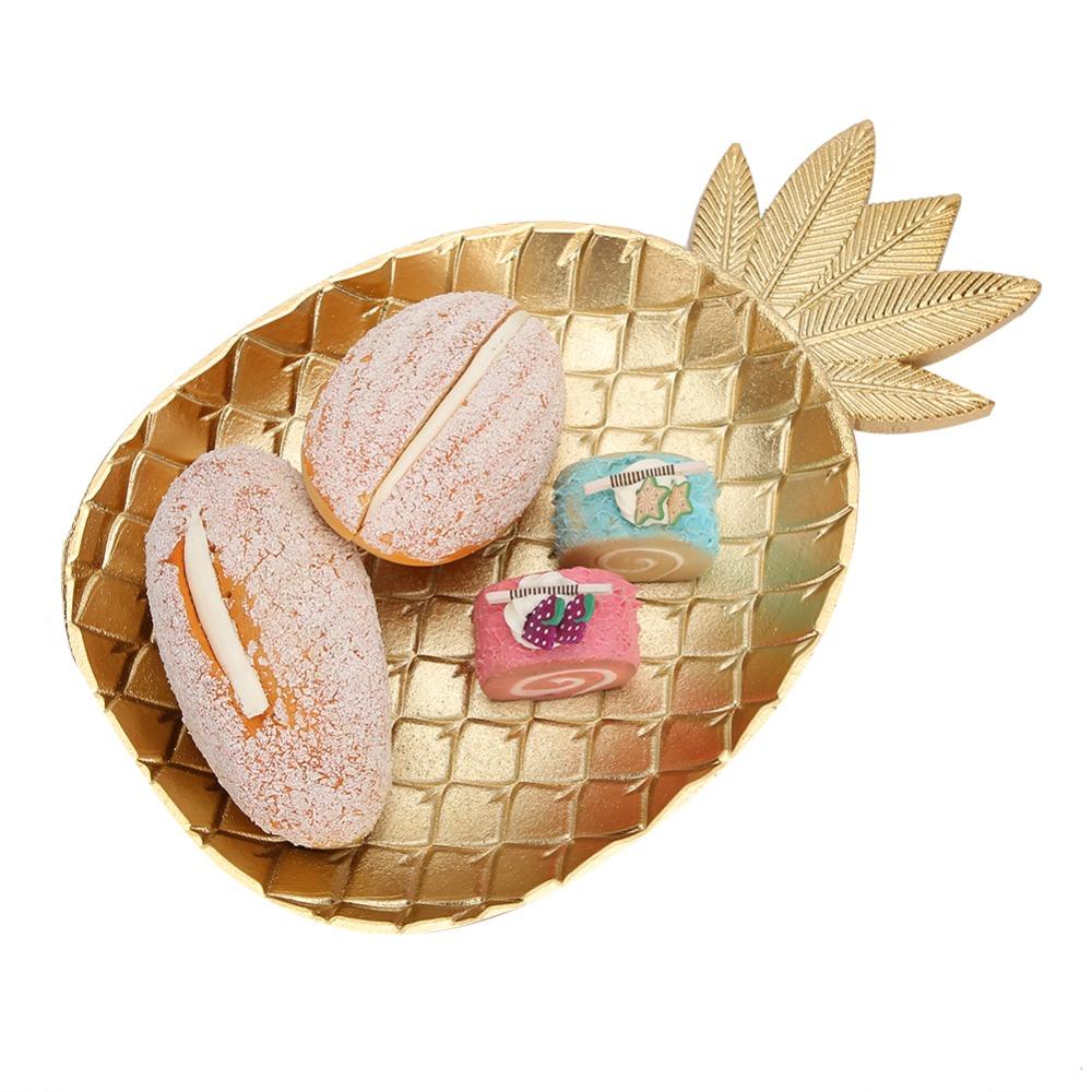 Resin Material Pineapple Serving Tray Gold Color Fruit Serving Plate Table Decoration
