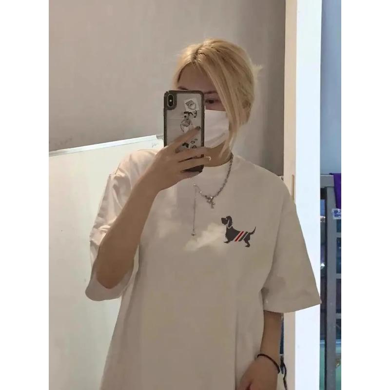 New Fashion Strip Puppy Cartoon Fun Printed Women's Cotton T-shirt Retro Personality Top Fashion Casual Couple Y2k Tops T-shirt