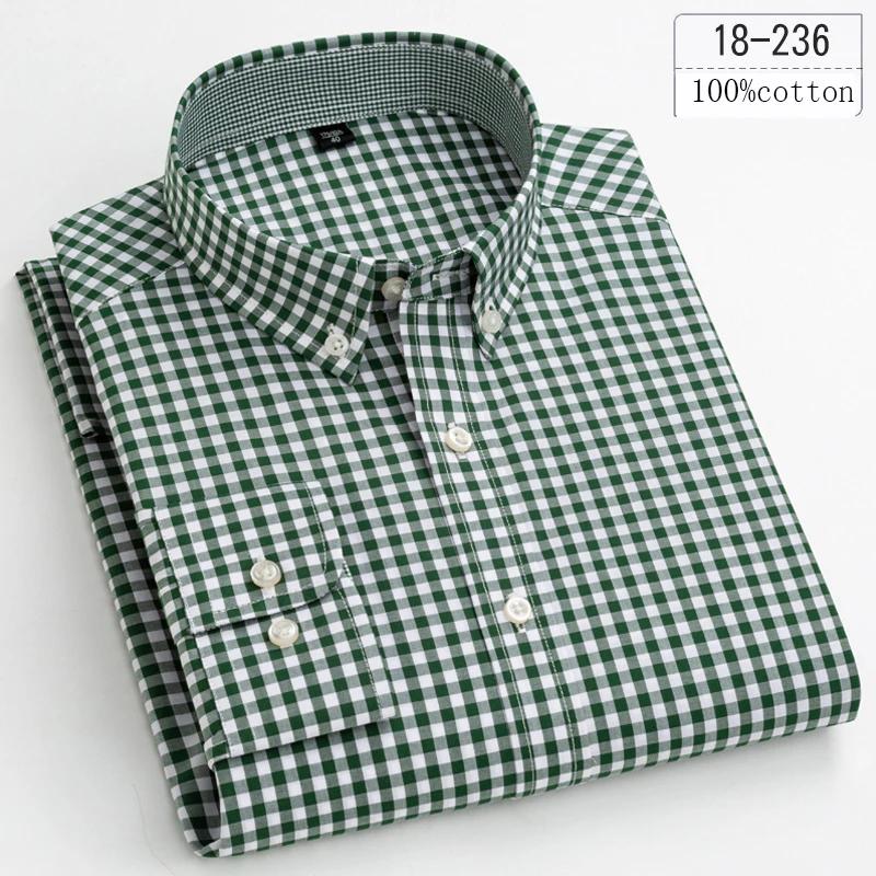 New In Shirt 100%cotton Long-sleeve Shirts for Men Slim Fit Plain Shirt Thin Plaid Striped Tops Fashion Elegants Office Clothes