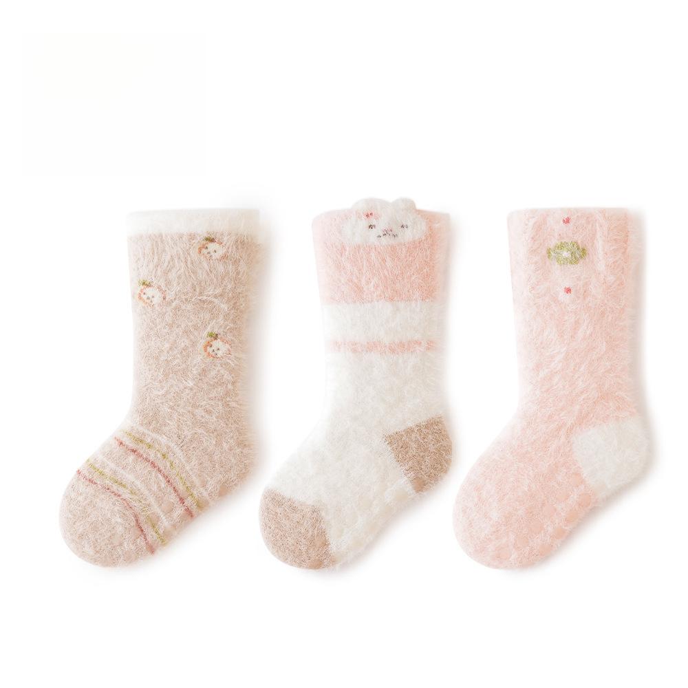 Children's Mid-Calf Socks Mink Velvet Warm Baby Socks Loose Mouth Non-Tightening Foot Seamless Glue Anti-Slip Floor Socks