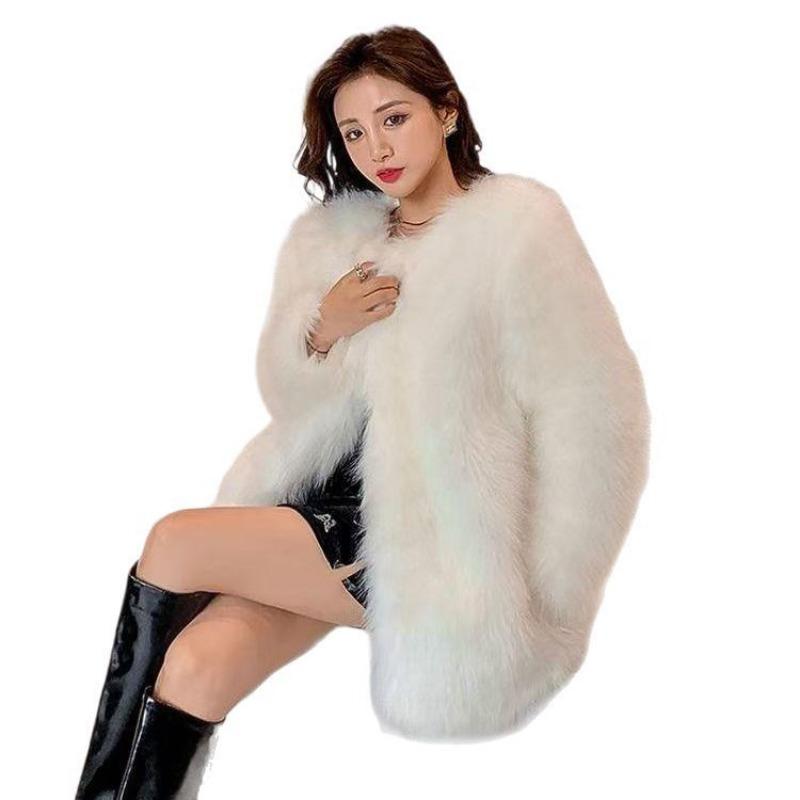 Medium and long collar simple imitation fox fur coat women's autumn and winter toka wool coat