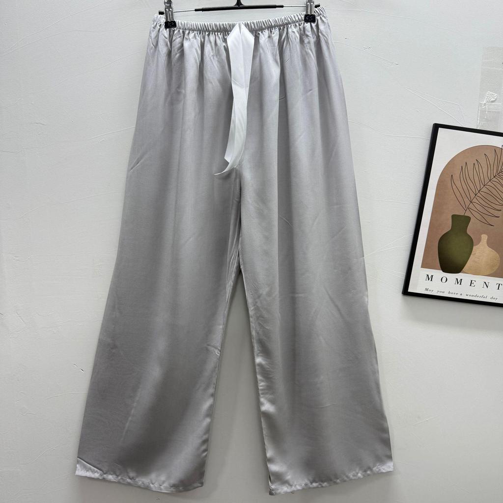 Damen-Blumen-Baumwoll-Seiden-Pyjama - Große Größen, Sommer, Leicht, Für draußen, Gerades Bein, Lockerer Schnitt