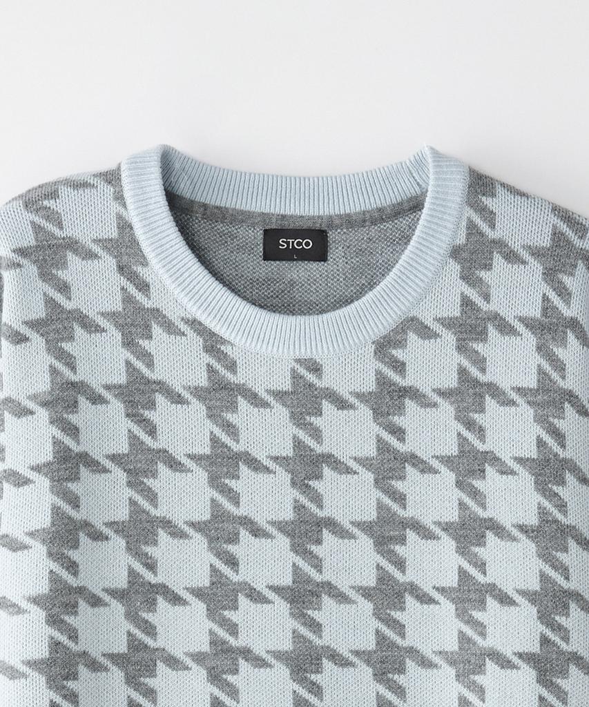 STCO Houndstooth Pattern Knit Blue (Semi-Oversized Fit)_Sktva51Ncl
