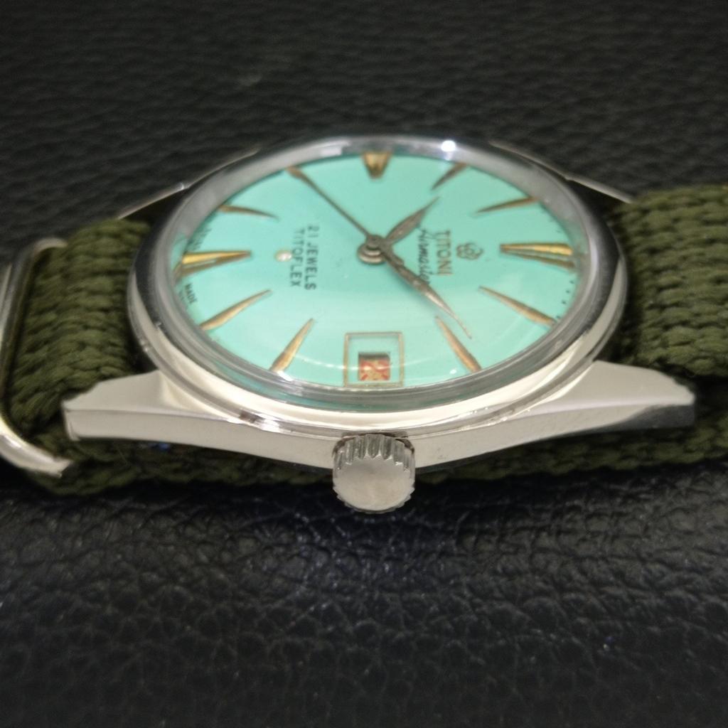 USED TITONI AIRMASTER TITOFLEX SWISS MENS TURQUOISE BLUE DIAL WATCH a432180-2 R110-a432180
