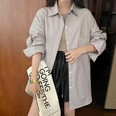 Korean Version Chin Fashion Long Sleeved Striped Shirt Spring New Casual Loose Jacket for Women
