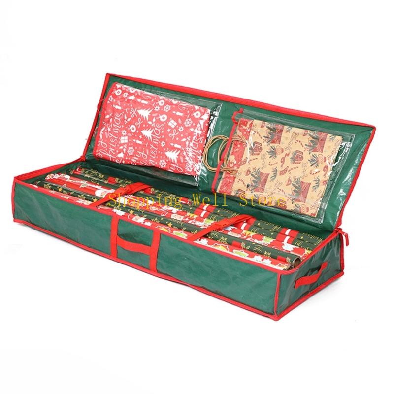 KX4B Holiday Themed Wrapping Paper Portable Storage Solution Durable Fabric Design For Seasonal Decorations
