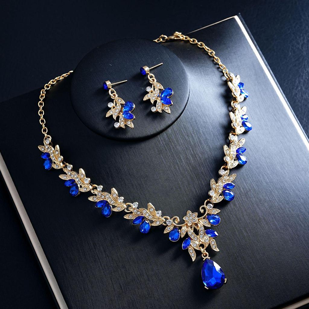 Elegant European & American Style Floral Necklace & Earrings Set for Brides – Luxurious Jewelry
