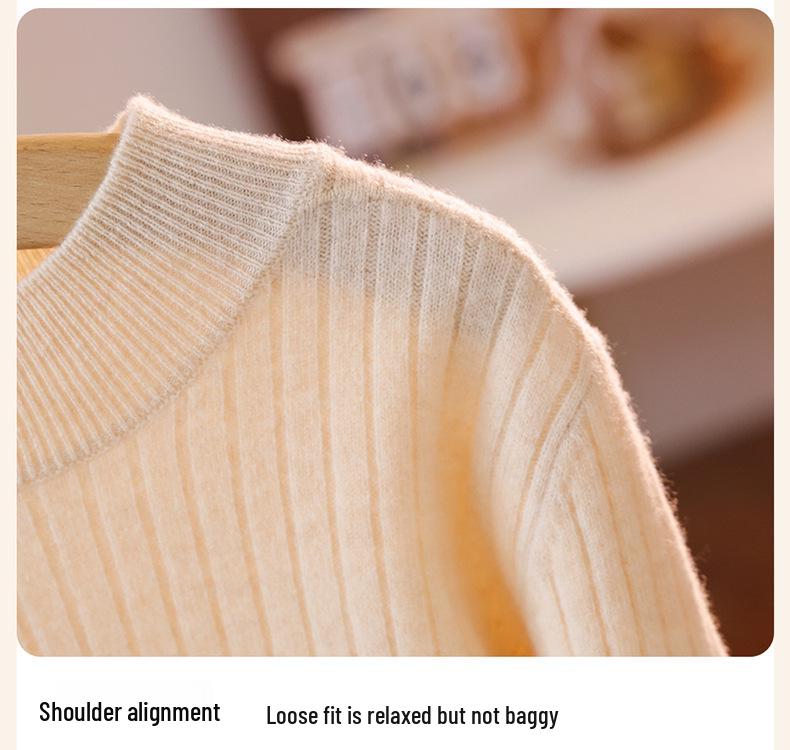 2025 A/W Kids' Ribbed Semi-High Neck Sweater - Warm Knitted Base for Boys & Girls