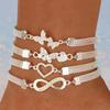 Mode Retro Zomer Hete Verkoop Zinklegering Bedel Twee Draagbaar Sprankelend Onbeperkt 8-Figuur Enkelband Armband Twee Sprankelende Voet Zirkonia
