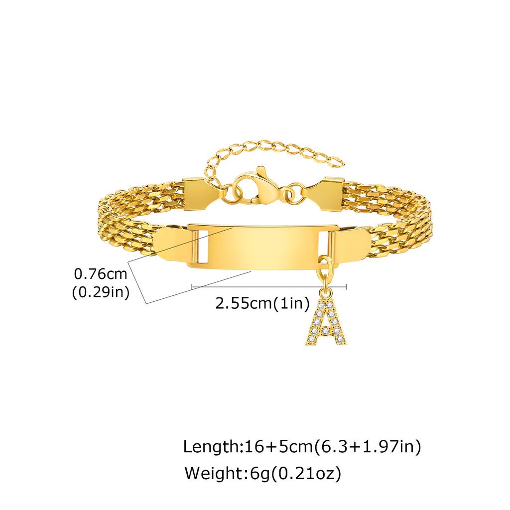 Vnox Free Engraved 26 Letters Bracelets For Mom Baby, Stainless Steel Strap Chain With Curved Nameplate Wristband Birthday Gifts