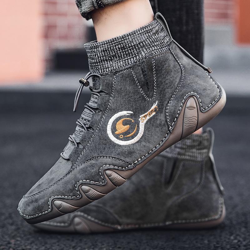 Autumn New Men's Casual Korean Version of Medium and High-top Socks Octopus Beanie Shoes Round Head Warm Daily Martin Boots