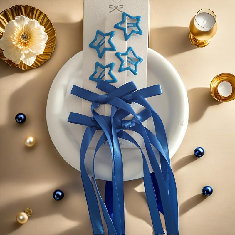 

Набор из 6 шт./набор розовых, фиолетовых и синих тканевых плетеных заколок для волос в форме звезд. Шикарные заколки-бантики для концертов и фестивалей