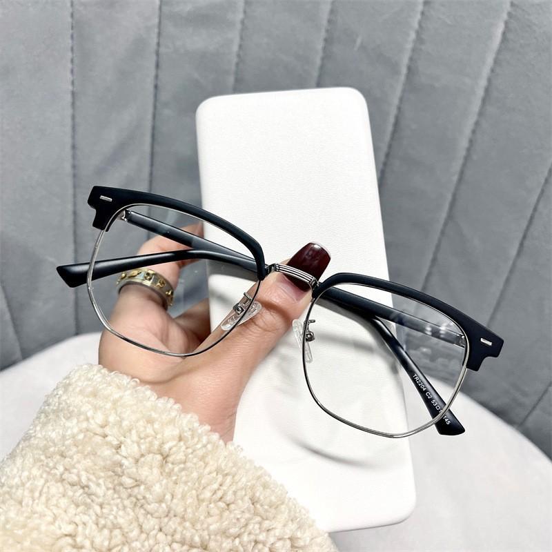 Retro Golden Half-Frame Glasses Myopia Men And Women With The Same Simple Square Anti-Blue Flat Glasses Frame