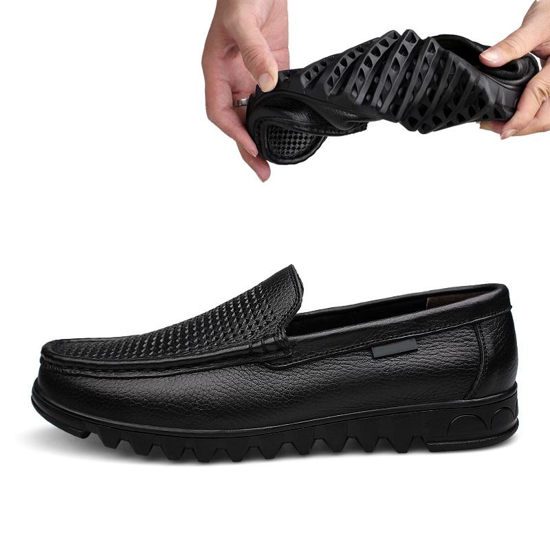 Fashion Genuine Leather Men's Casual Shoes Hollow Hole Business Loafers Men Mocassin Comfortable Slip-On Walking  Driving Shoes Men San