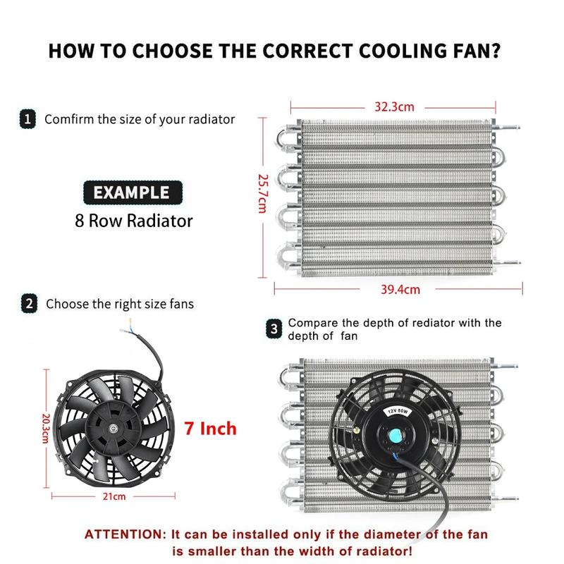 Universal 7/9/10/12/14/16 Inch 12V 80W 2100RPM Car Air Conditioning Cooling Fan Blade Cool Mounting Kit CF-1001 Black CF-1001