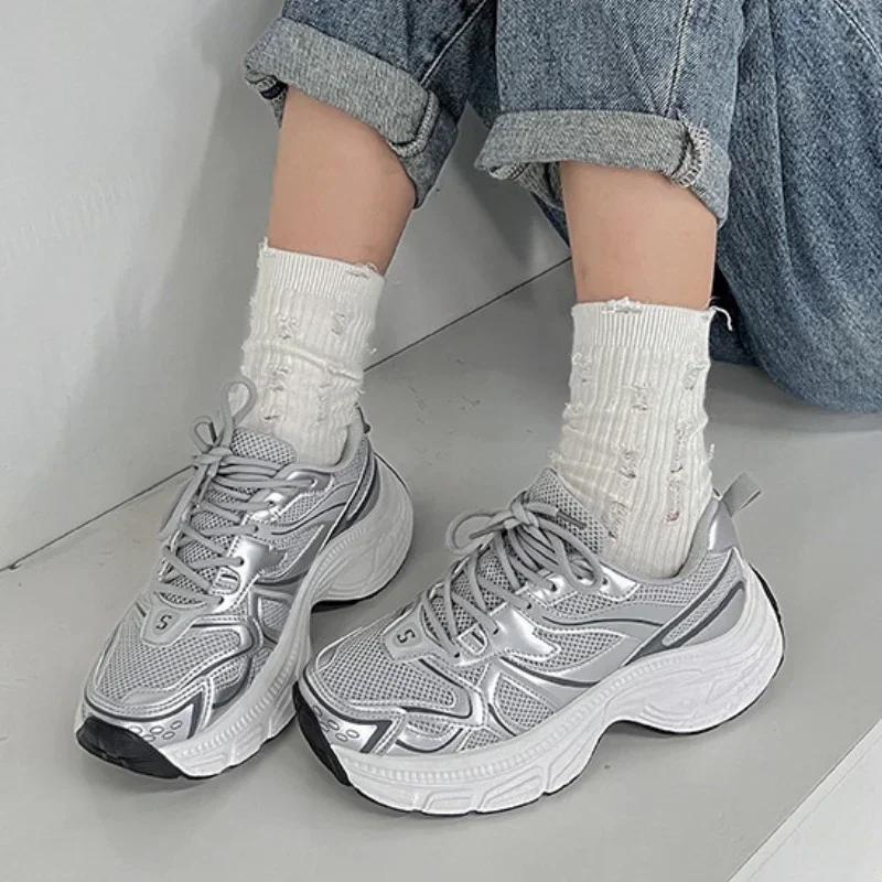 

Модные женские кроссовки на широкой подошве с массивным дизайном, женские кроссовки на платформе, удобные модные спортивные туфли для женщин, Zapatillas De Mujer 39 серебряный