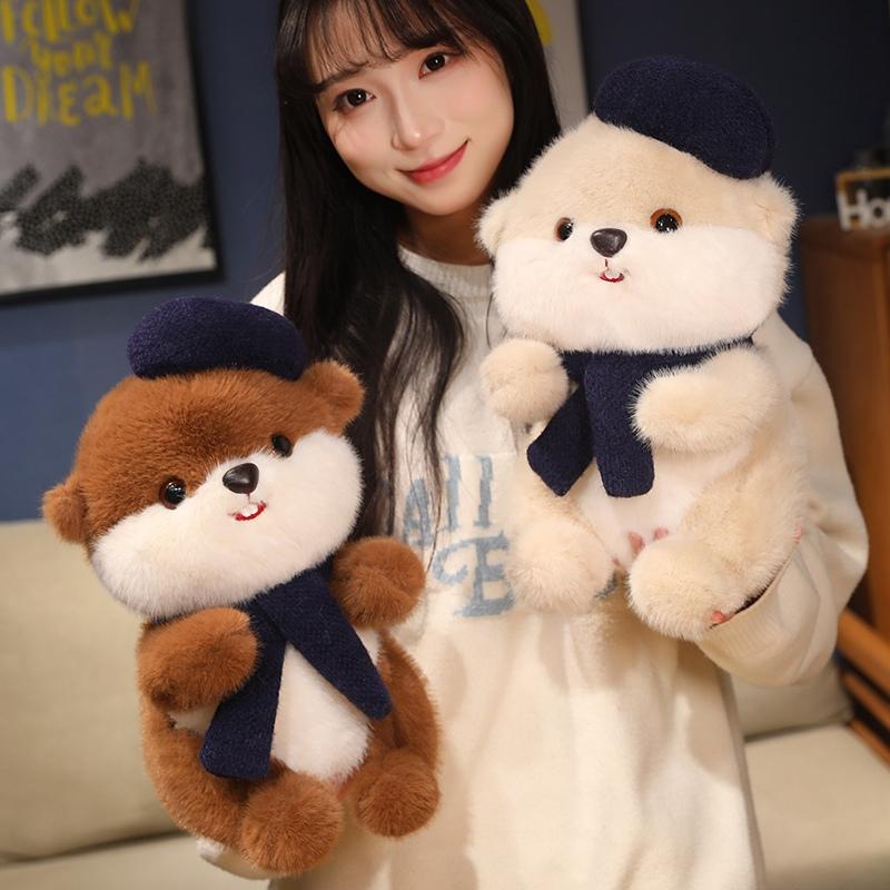 Kawaii Beaver With Hat Plush Doll Cute Fluffy Sitting Beaver Toy For Kids Adorable Birthday Christmas Gift Doll Decor For Room