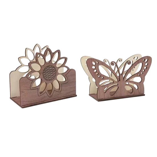 Rustic Napkin Holder Vintage Butterfly/Sunflower Wooden Paper Towel Dispenser Tabletop Standing Napkin Rack for Kitchen Dining Room Farmhouse Party