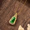 A-Grade Natural Jade Green Pendant Necklace with Alloy Inlay - Luxury Hot Seller