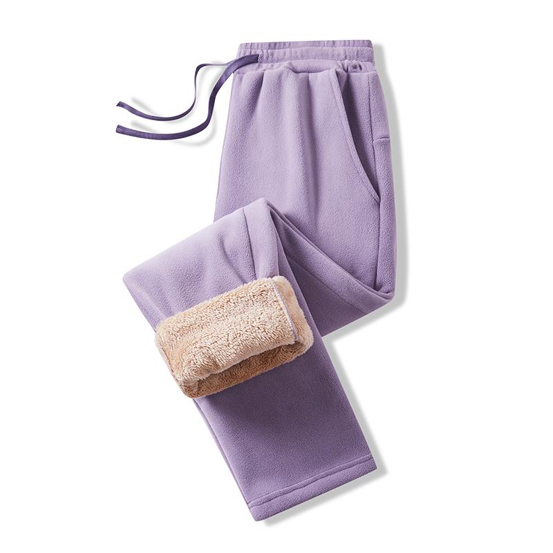 Autumn Winter Elastic Solid Color High-waisted Men's Casual Pants Warm Trousers Loose Fleece Thickened Sweatpants