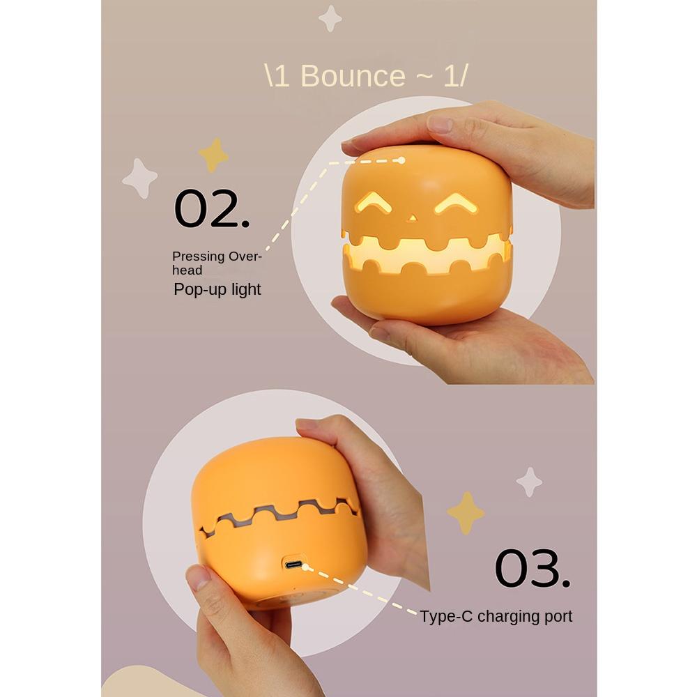 Push Type Pumpkin Night Light Auto-off Timer Mini Pumpkin LED Lantern Halloween Pumpkins Lamp  Desk