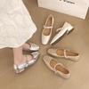 2025 French temperament rhinestone single shoes square head retro comfortable Mary Jane shoes thick heel elegant fairy style with skirt