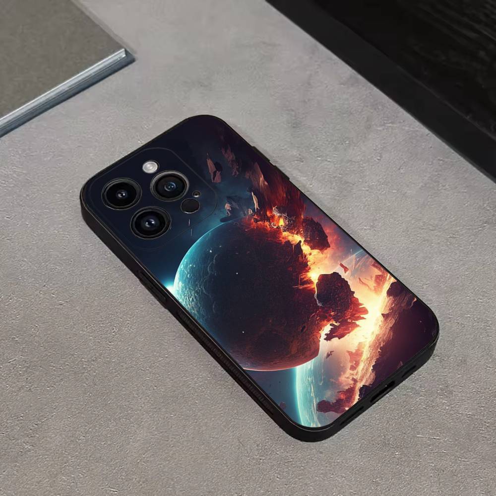 Saturn Solar system Phone Case For iPhone 17,16,15,14,13,12,11 Plus,Pro Max,XS,X,XR,SE,Mini,8,7,Soft Silicone Black Cover