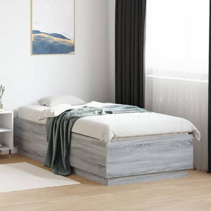VidaXL Bed Frames, Single Bed with Slat Base, Adult Bed, Bedroom Furniture, Modern, Sonoma Grey 90x200 3209728