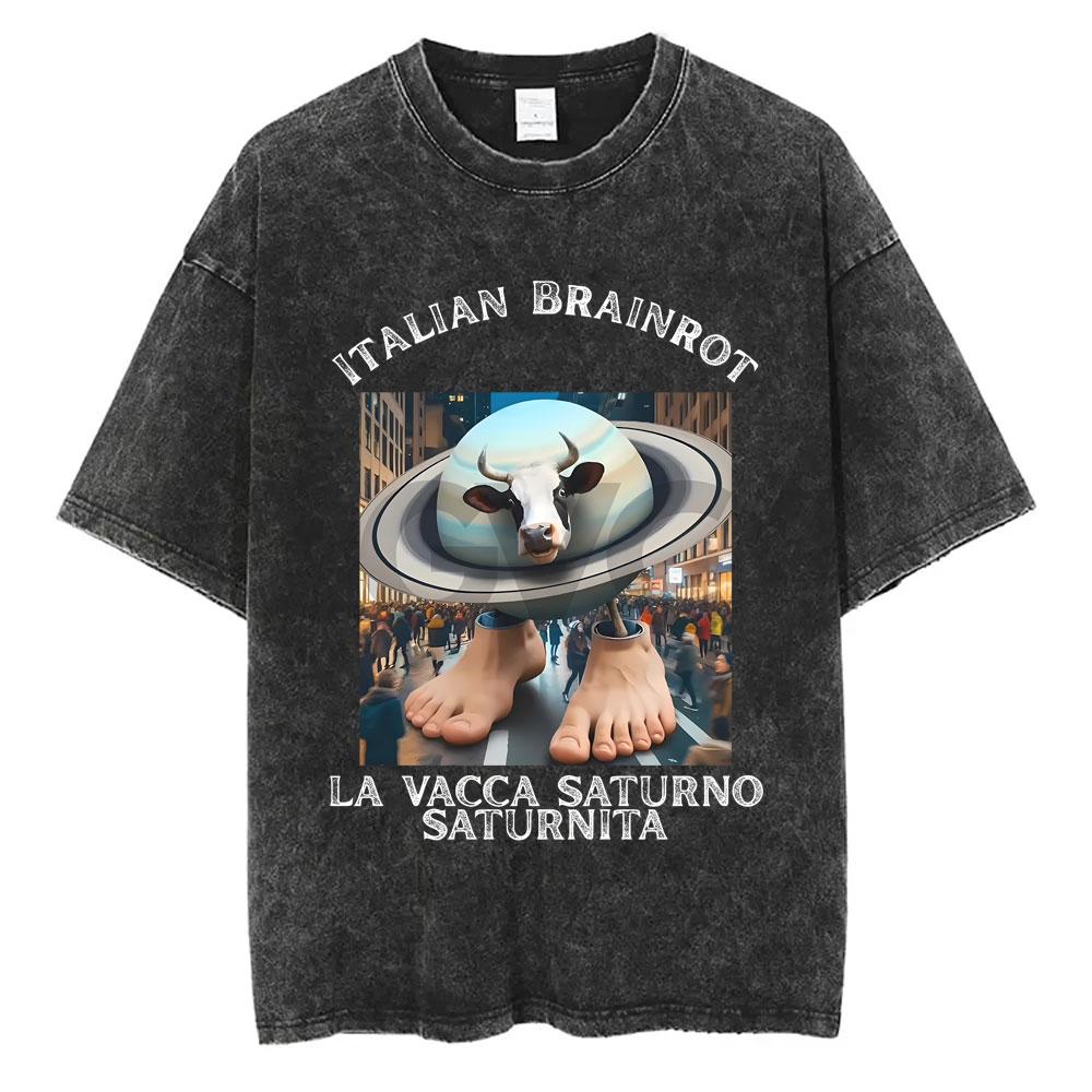 Bombardiro Crocodilo Crocodile Plane Bomber Funny Meme Washed Vintage T-shirt Men Women Casual Italian Brainrot Humor Style Tees