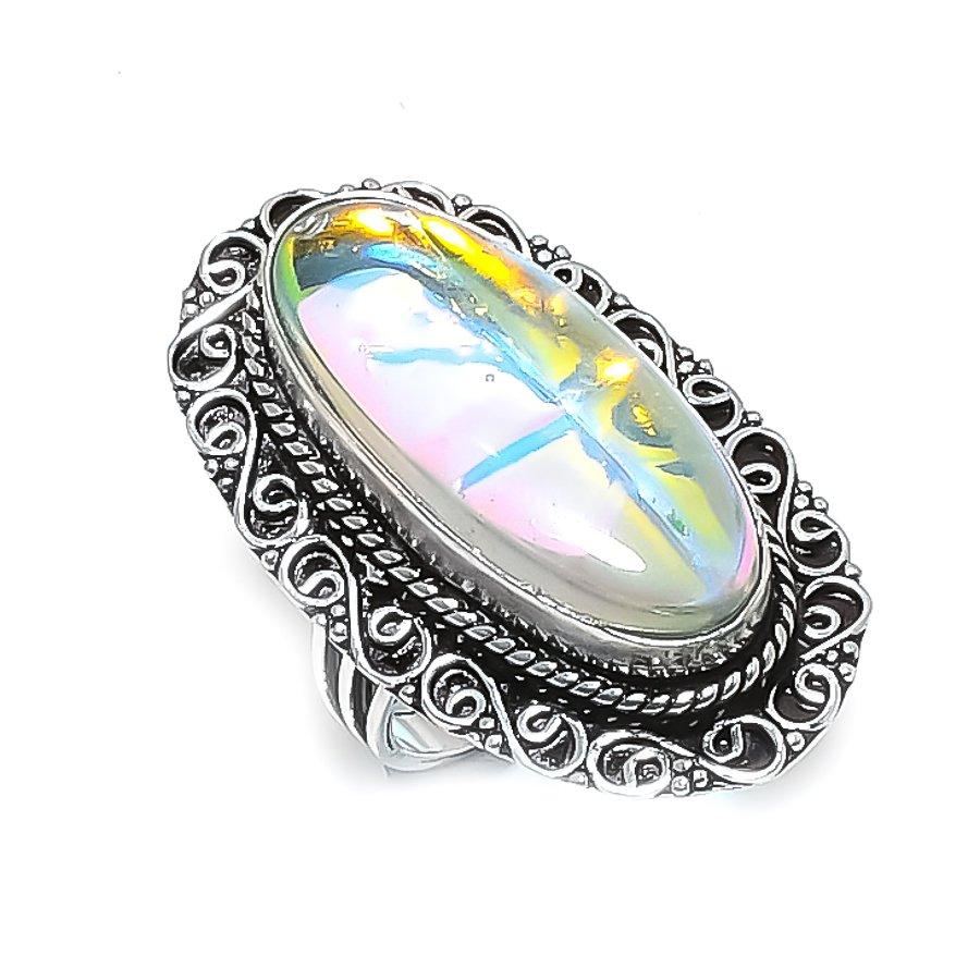 Natural Mystic Glass Gemstone 925 Sterling Silver Jewelry Ring Size 7 ETC-13993