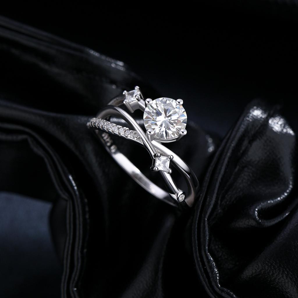 MODIAN 1CT VVS1 Clarity Moissanite Dazzling Ring 925 Silver E Multi-layer Lines Rings For Women Wedding Jewelry Gifts