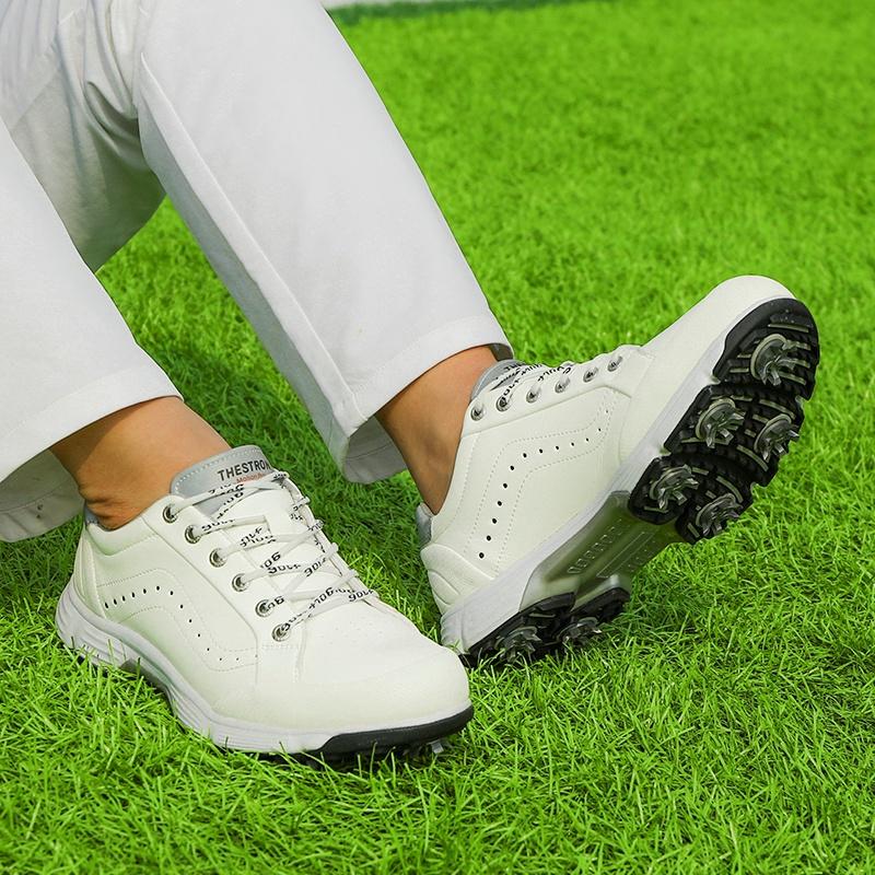 Waterproof Golf Shoes Women Spikes Golf Sneakers Gym Walking Shoes with Spikes Comfortable Training Golfing Spiked Shoes Leather